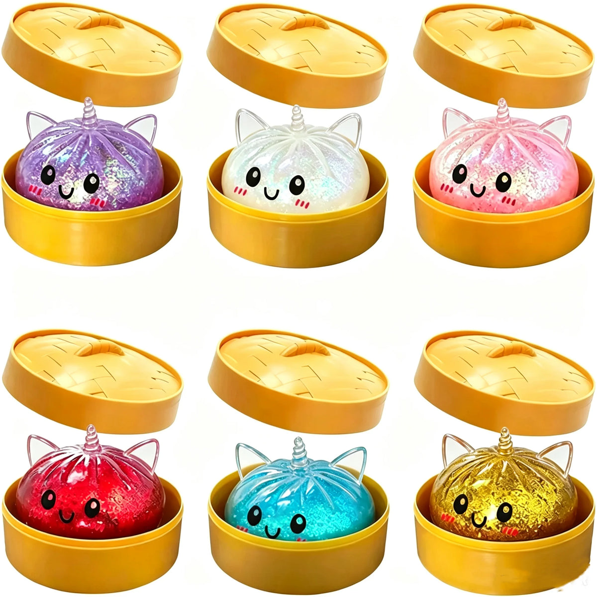 Unicorn Dumpling Squishy in Bamboo Steamer