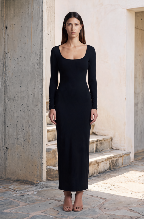 Long-Sleeve Scoop-Neck Maxi Dress Bertter