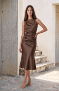 Satin Ruched Midi Dress Bertter